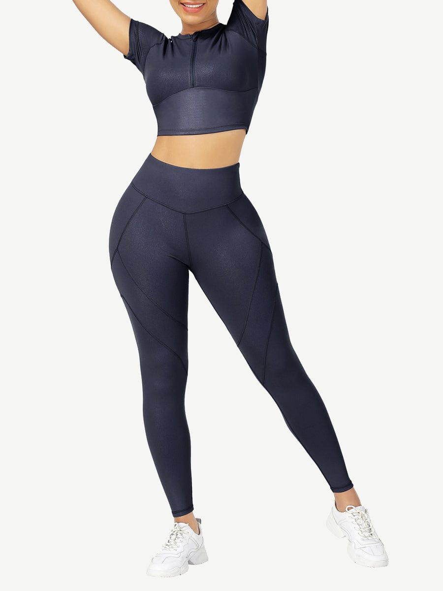 Short Sleeves High Waist Yoga Suits For Fitness Moisture Wicking