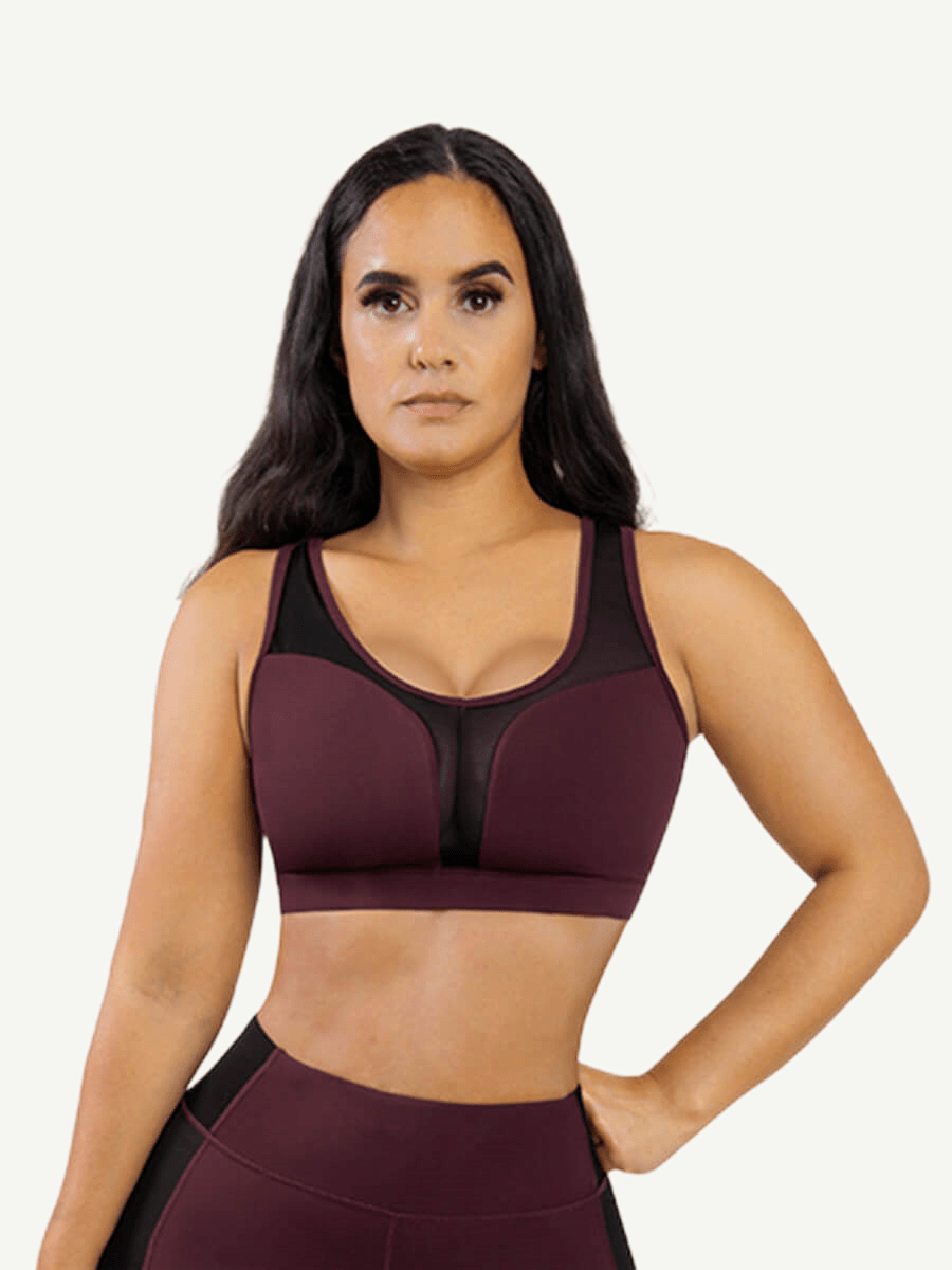 Sports Bra With Vest Bra Design And Front Tulle Stitching