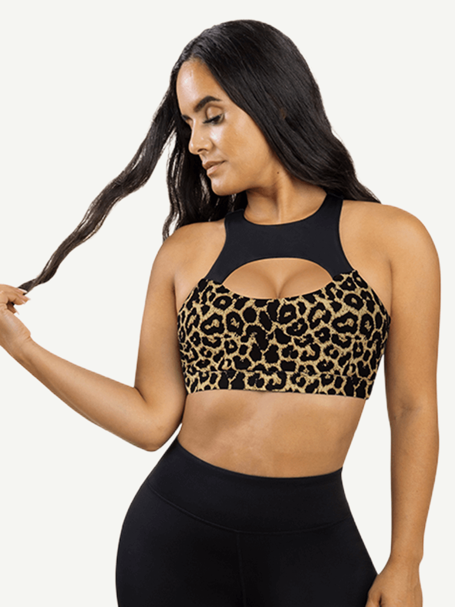 Sports Bra With Leopard-print And Black Splice