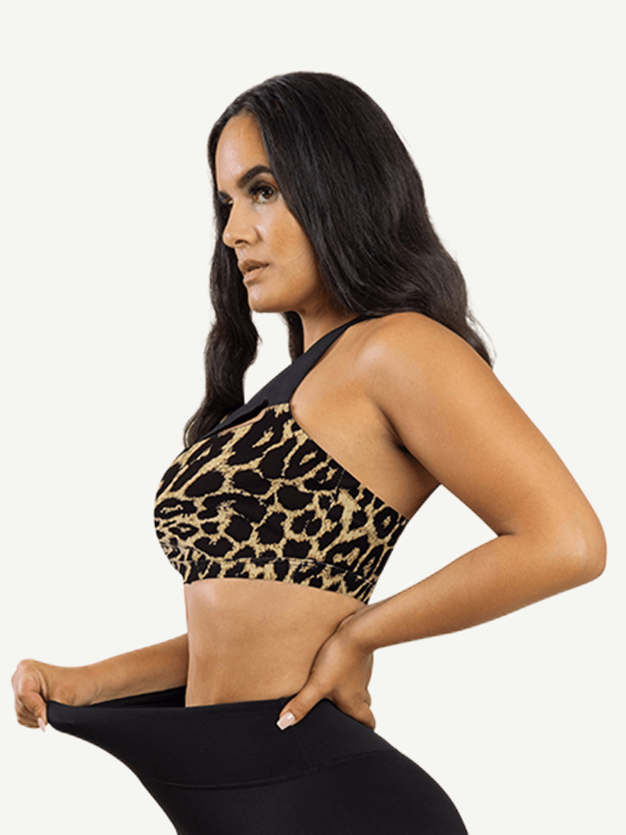 Sports Bra With Leopard-print And Black Splice