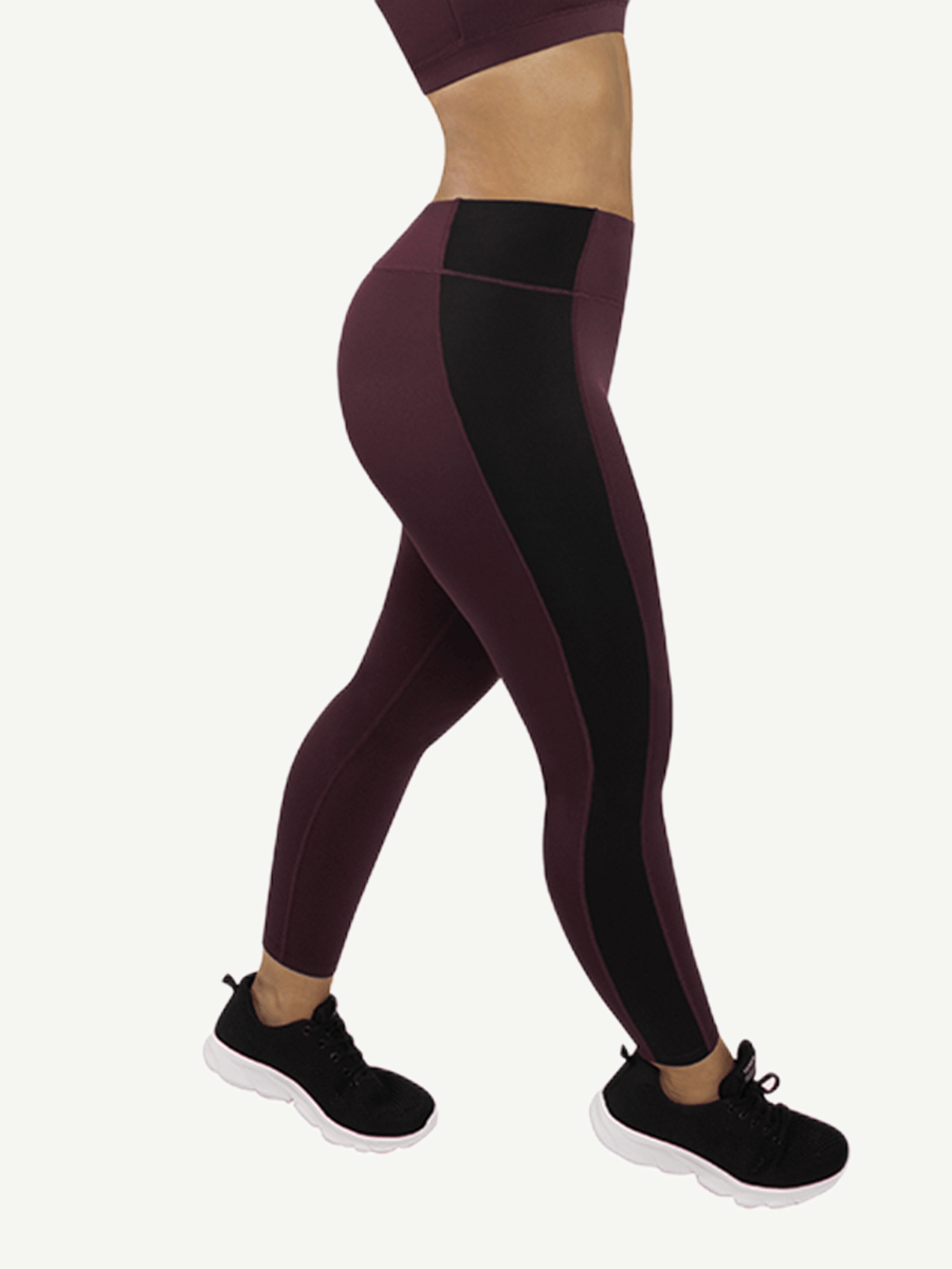 Yoga Pants With Wine Red And Black Splice