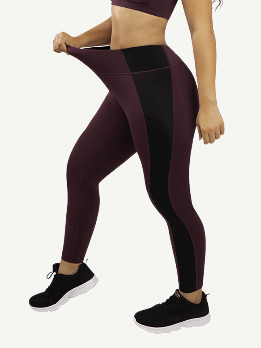 Yoga Pants With Wine Red And Black Splice