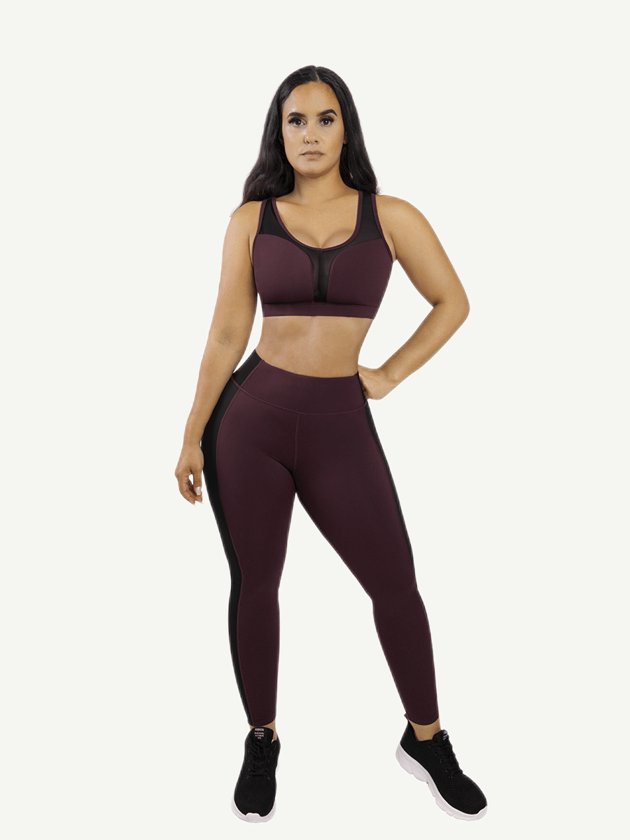 Yoga Pants With Wine Red And Black Splice