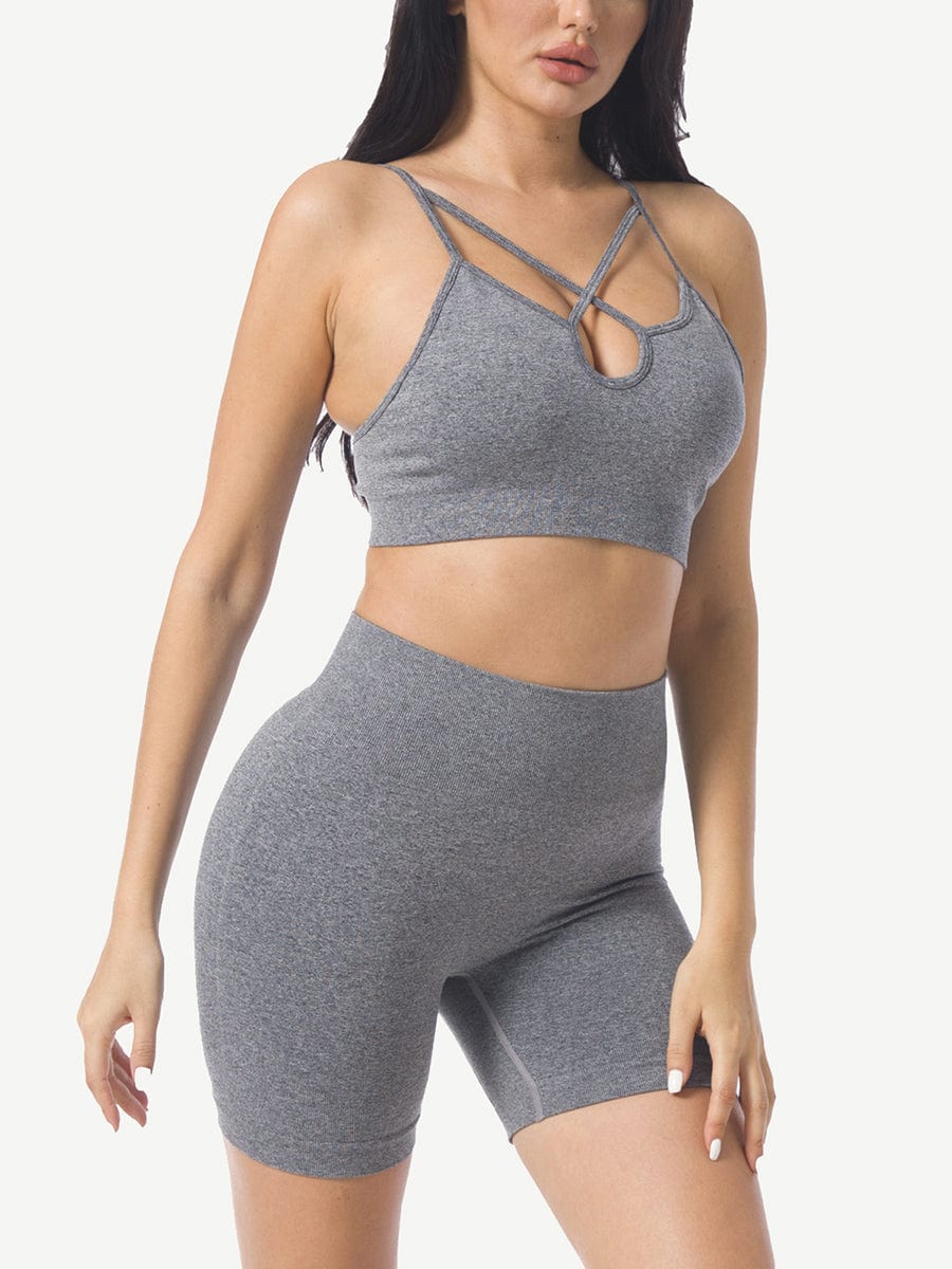 Knitting Short Yoga Bodysuits 2-in-1 Gymwear