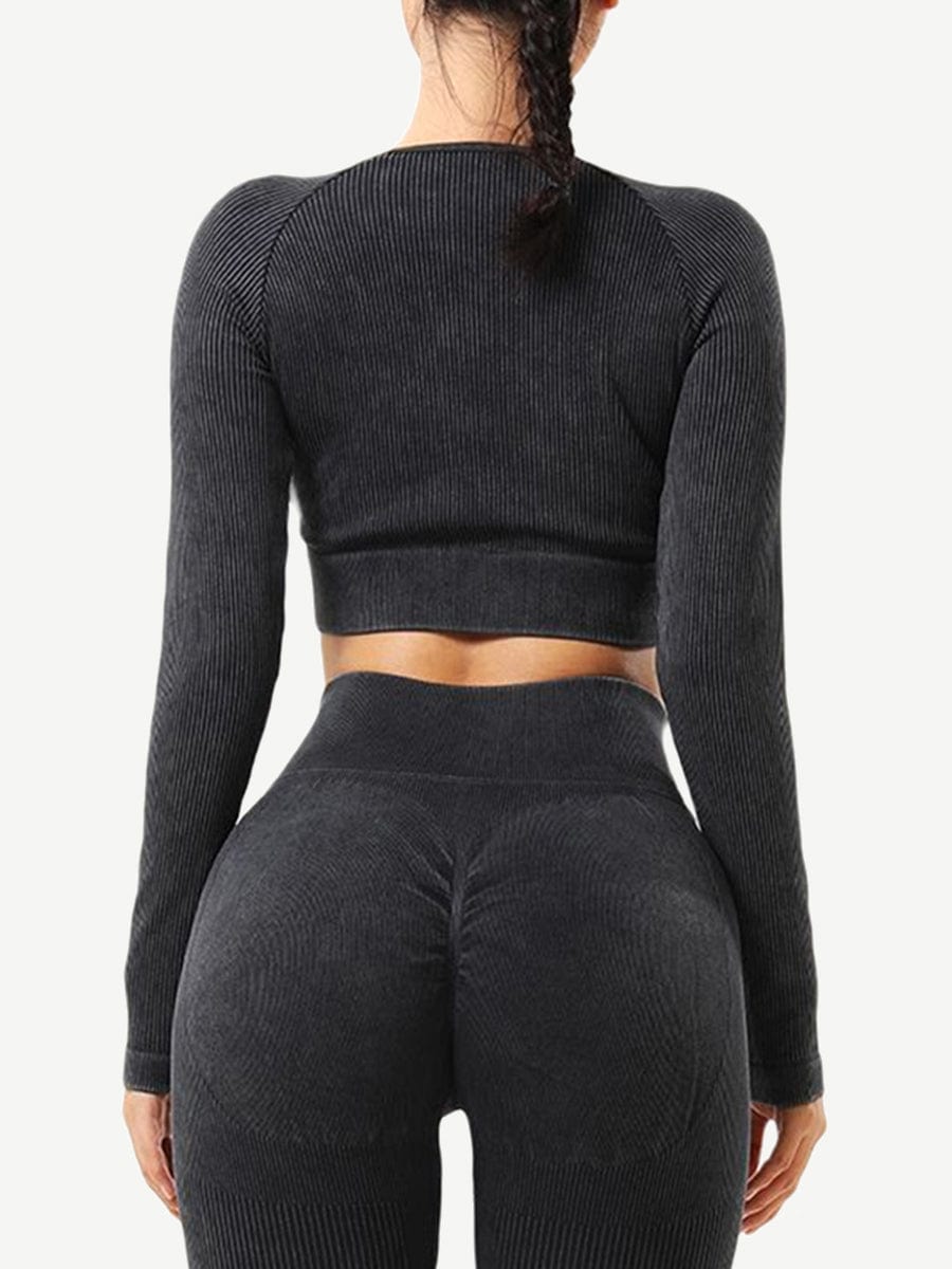 Seamless Wash Ribbed Fabric Half Sleeve Crop Top