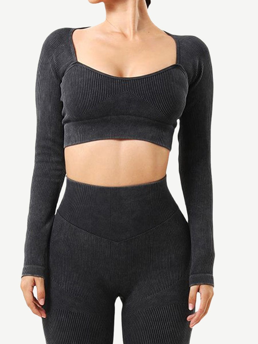 Seamless Wash Ribbed Fabric Half Sleeve Crop Top