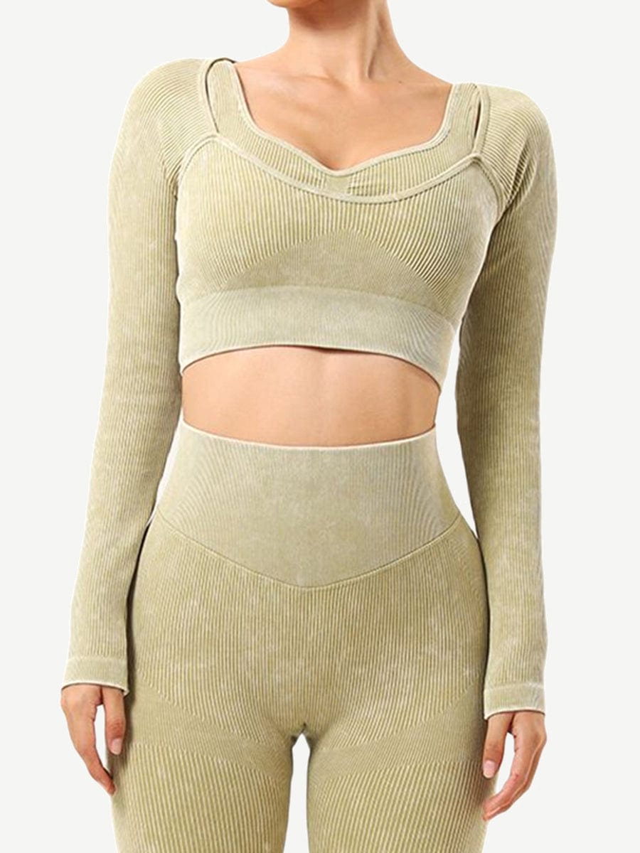 Seamless Wash Ribbed Fabric Half Sleeve Crop Top