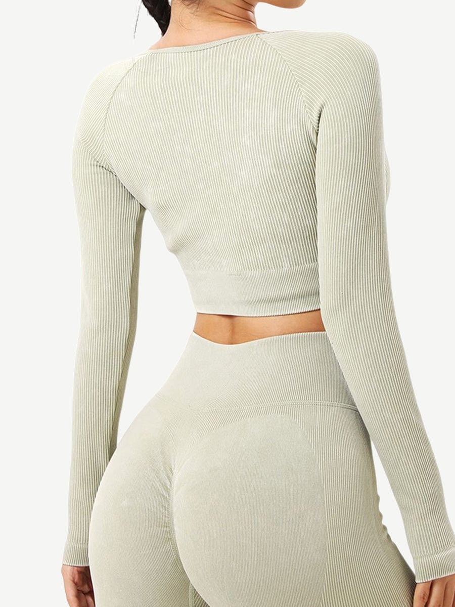 Seamless Wash Ribbed Fabric Half Sleeve Crop Top