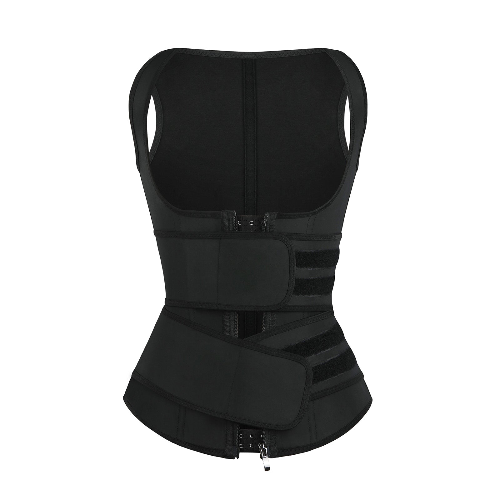 Black Latex Waist Trainer Vest Double Belt YKK Zipper Custom Logo