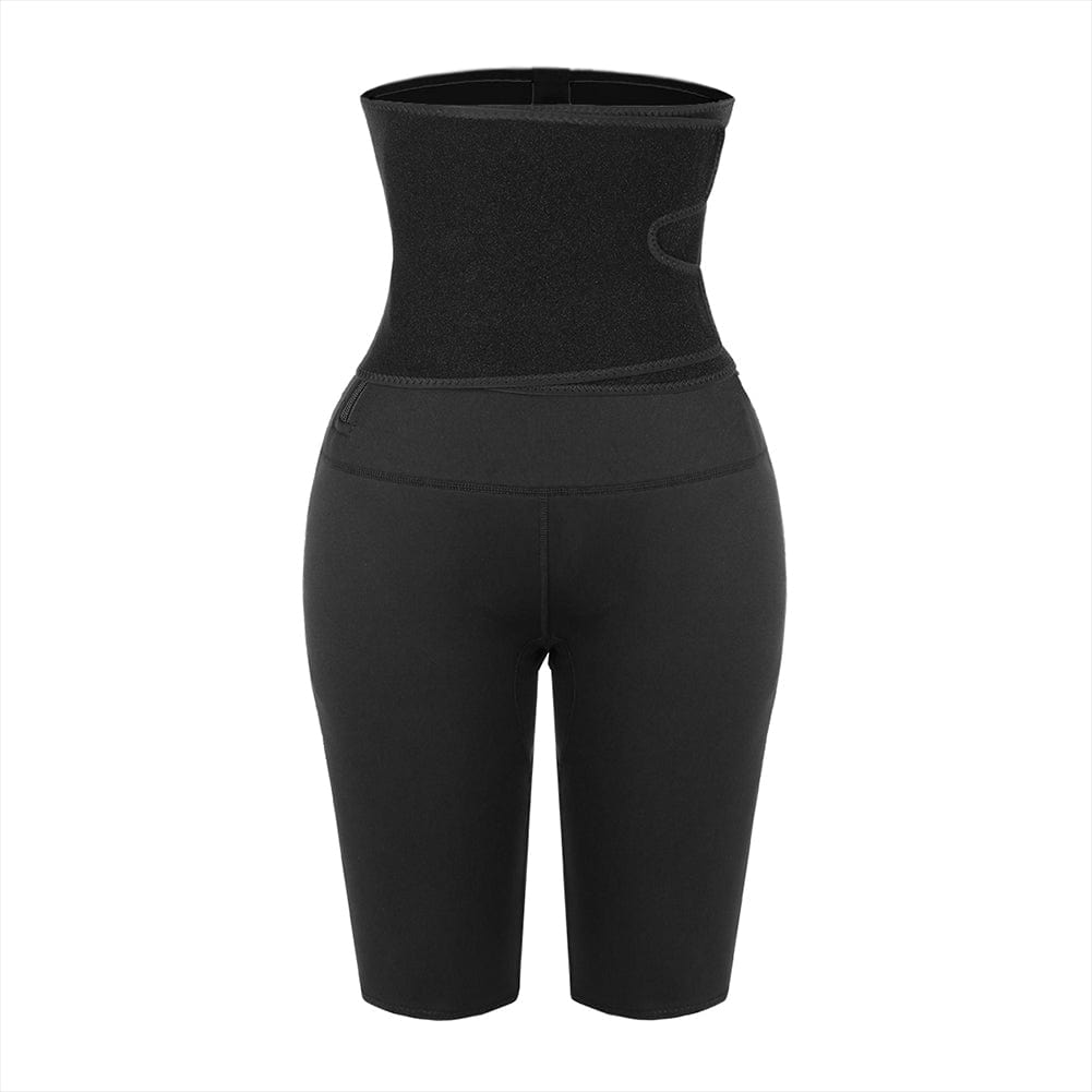 Ultrathin Black Solid Color Neoprene Shorts High Waist Firm Foundations