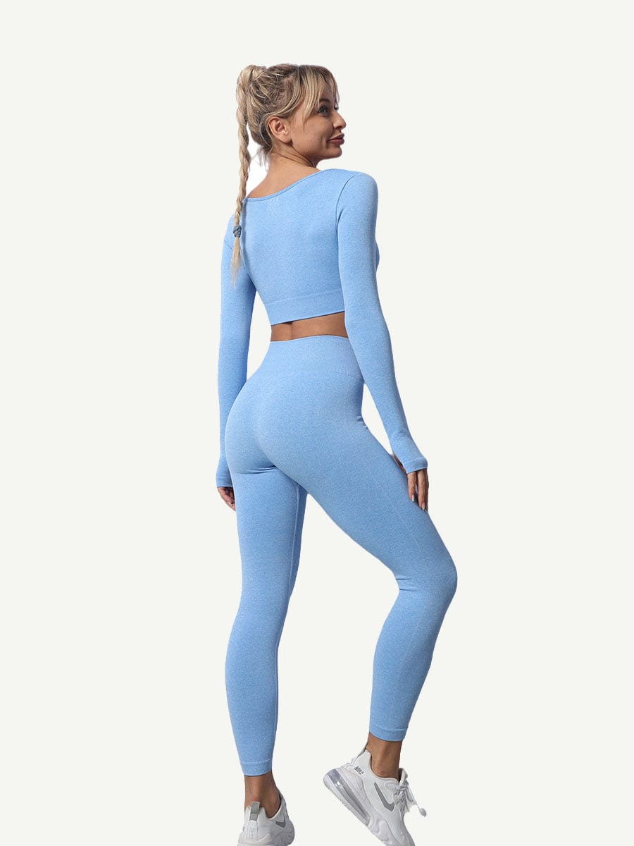 Seamless Knitting Yoga Gymwear Suits with Long Sleeves and Pants