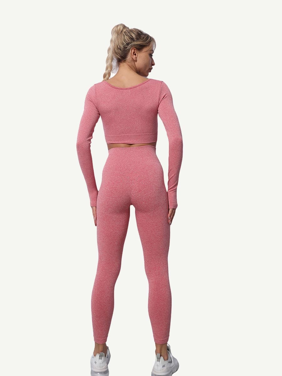 Seamless Knitting Yoga Gymwear Suits with Long Sleeves and Pants