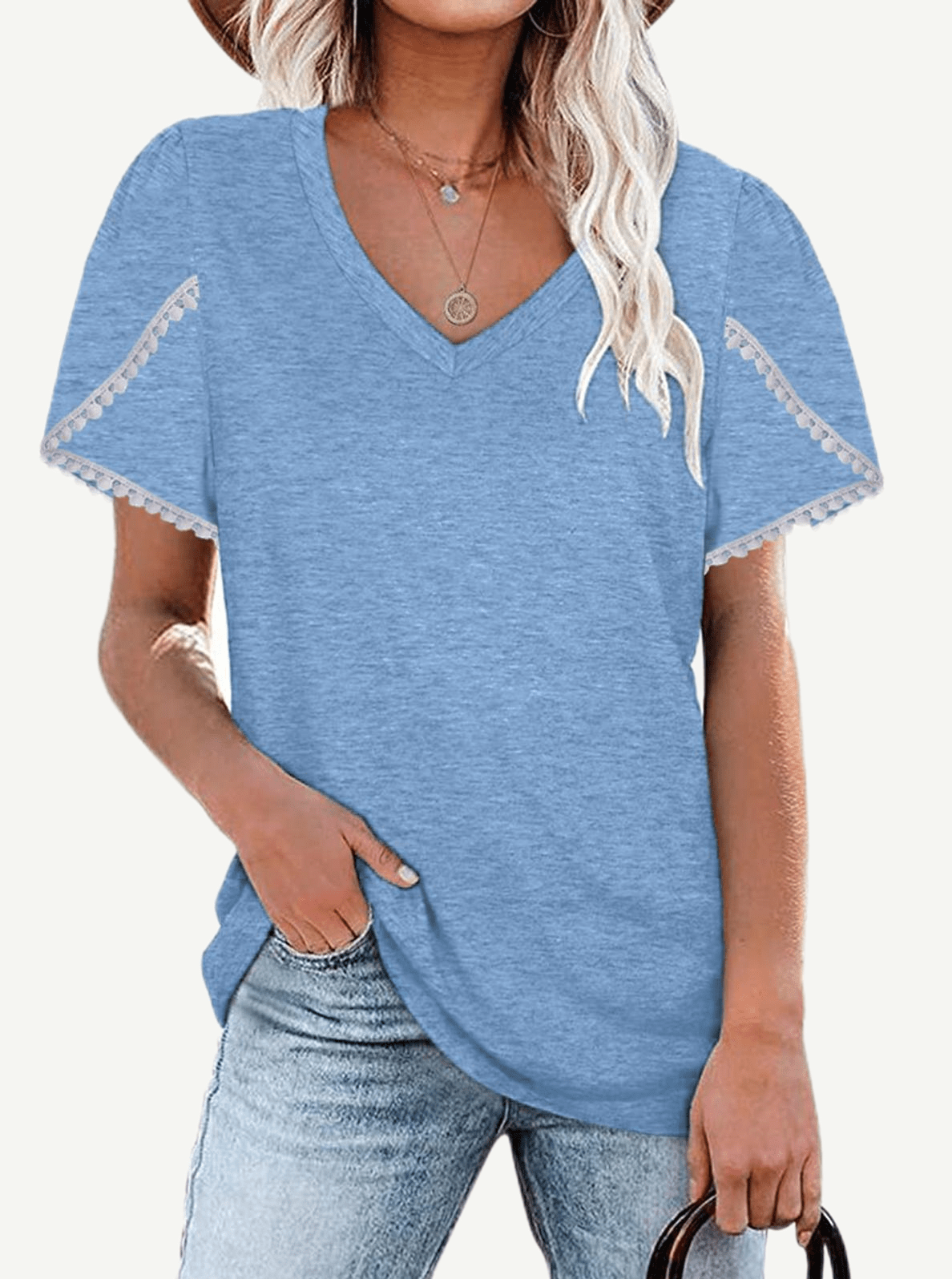 V-Neck Lace Panel Top