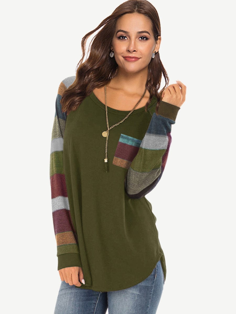 Casual Loose Color Block Striped Long Sleeve Shirt