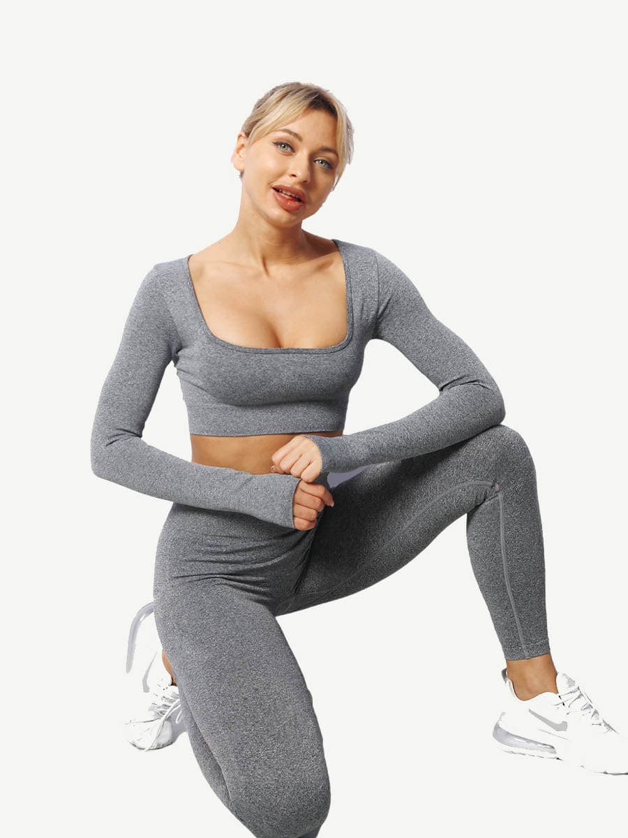 Seamless Knitting Yoga Gymwear Suits with Long Sleeves and Pants