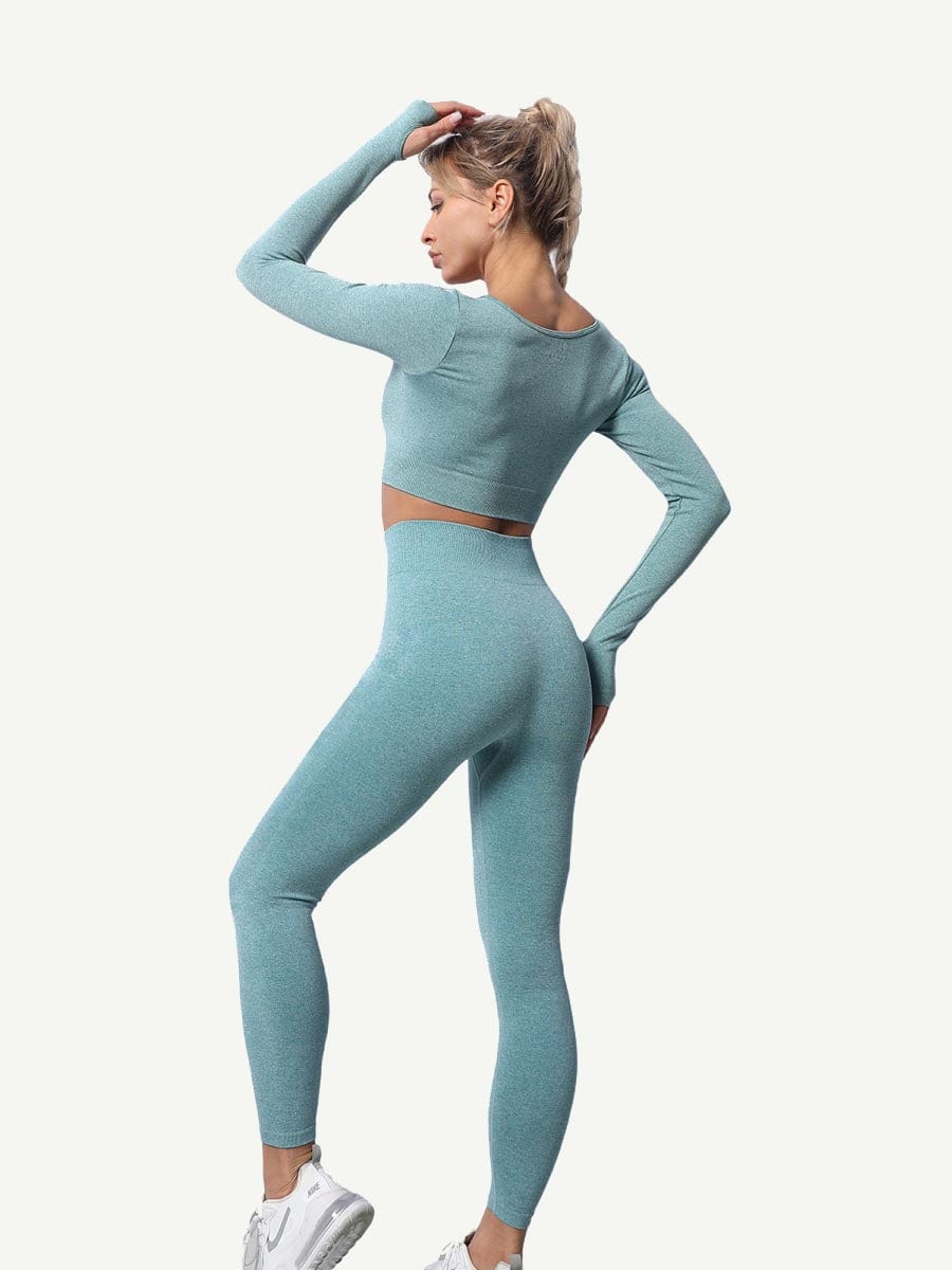 Seamless Knitting Yoga Gymwear Suits with Long Sleeves and Pants