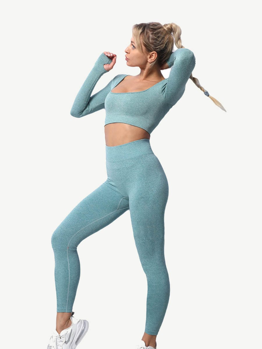 Seamless Knitting Yoga Gymwear Suits with Long Sleeves and Pants