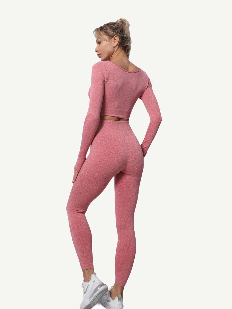 Seamless Knitting Yoga Gymwear Suits with Long Sleeves and Pants