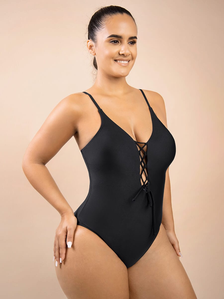 Deep Neck V Sexy Strap Shape One Piece Body Sculpting Swimsuit