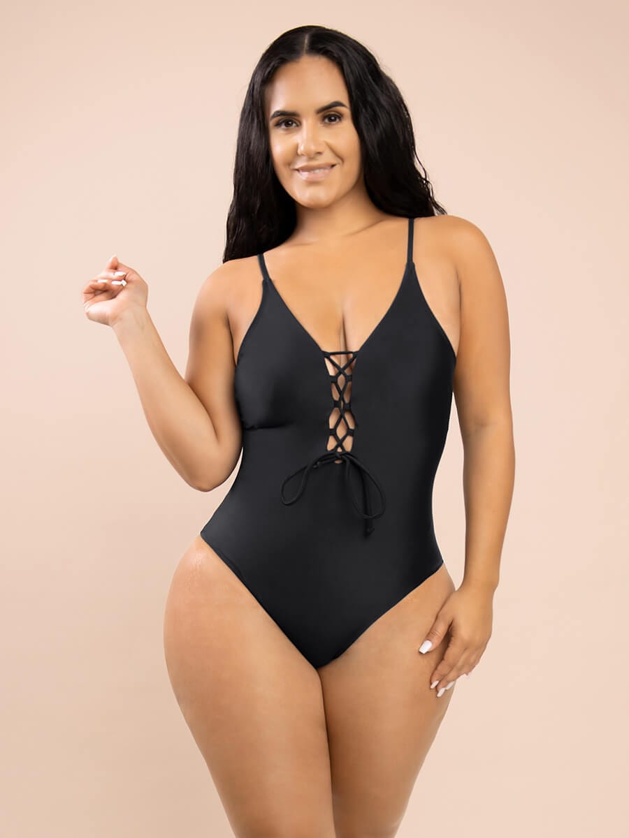 Deep Neck V Sexy Strap Shape One Piece Body Sculpting Swimsuit