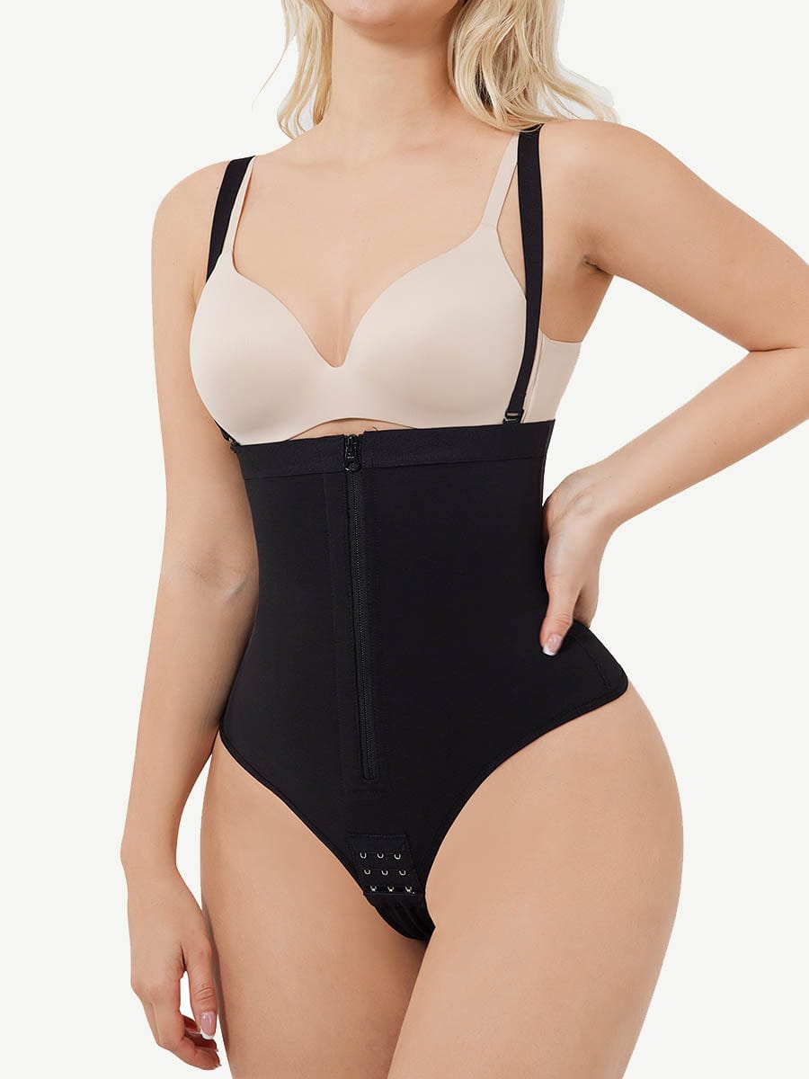 High-Waist Bodysuit Thong Panty Shapewear with Straps Plus Size