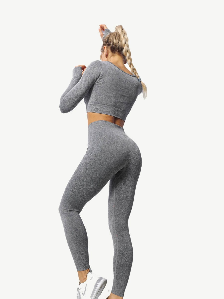 Seamless Knitting Yoga Gymwear Suits with Long Sleeves and Pants