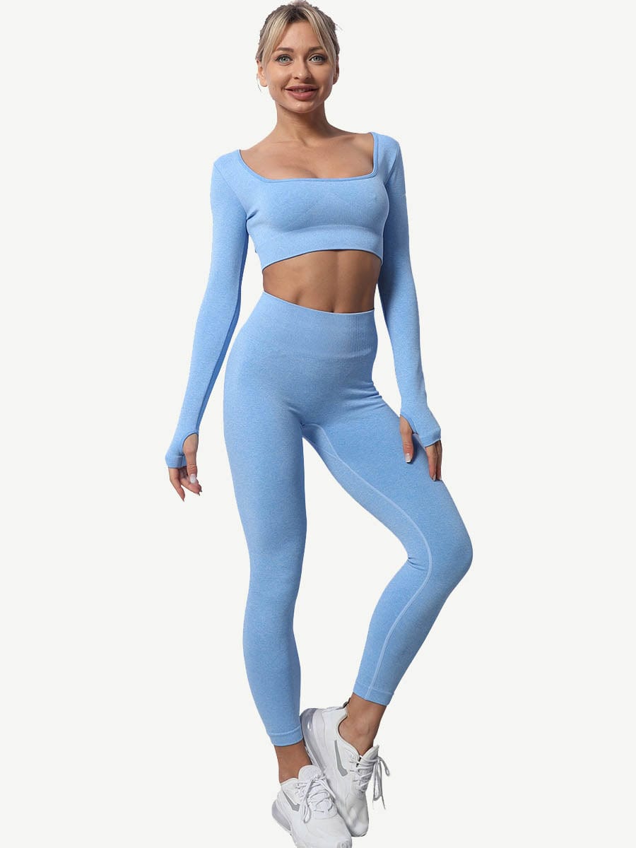 Seamless Knitting Yoga Gymwear Suits with Long Sleeves and Pants